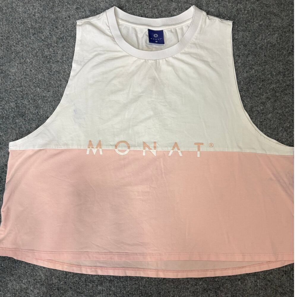 MONAT Colorblock Muscle Crop Top XL White Pink Sleeveless Baggy Fit